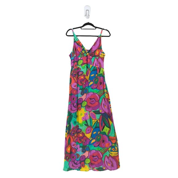 Jams World Hula Moon Women XL Dress Green Purple Abstract Floral Maxi Hawaiian - Picture 2 of 10